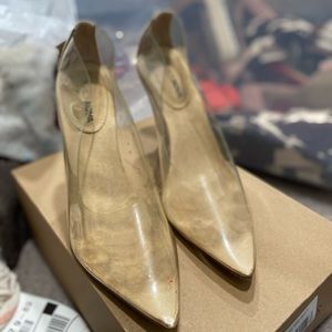 EUC clear pointed toe heels